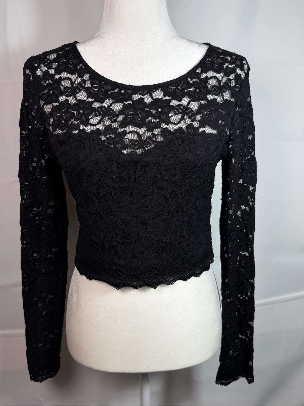 Express Medium Black Lace Crop Top Long Sleeve Open Back Sexy Boho Goth Romance
